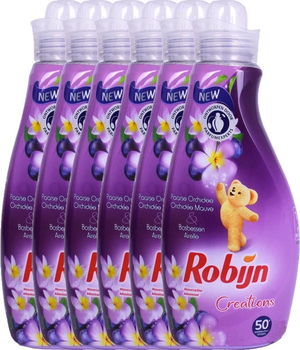 Robijn Creations Wasverzachter VOORDEELVERPAKKING 6X 1,25L. 300 Wasbeurten "Paarse Orchidee & Bosbessen" - Afbeelding 3