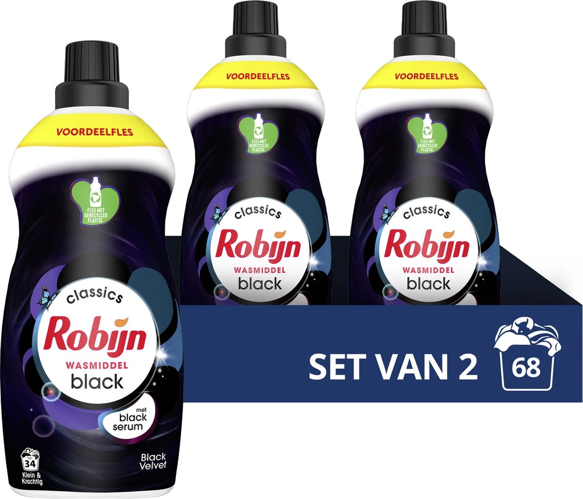 Robijn Klein & Krachtig Classics Black Velvet Vloeibaar Wasmiddel - 2 X 34 Wasbeurten - Voordeelverpakking