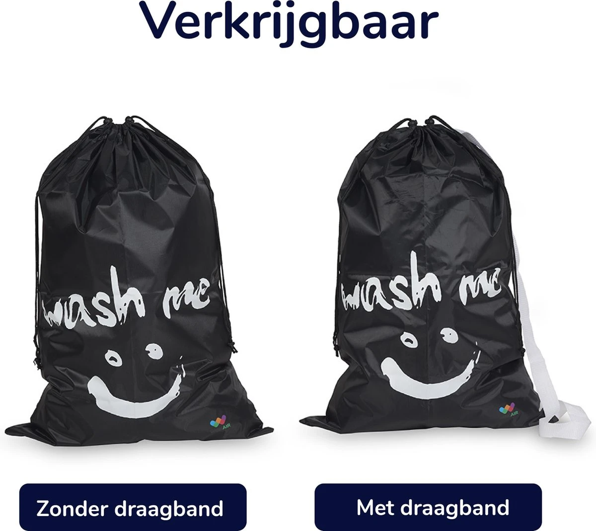 Wonair - Waszak Groot - 60x90cm - Zwart - Met Trekkoord En Draagband - Afbeelding 6