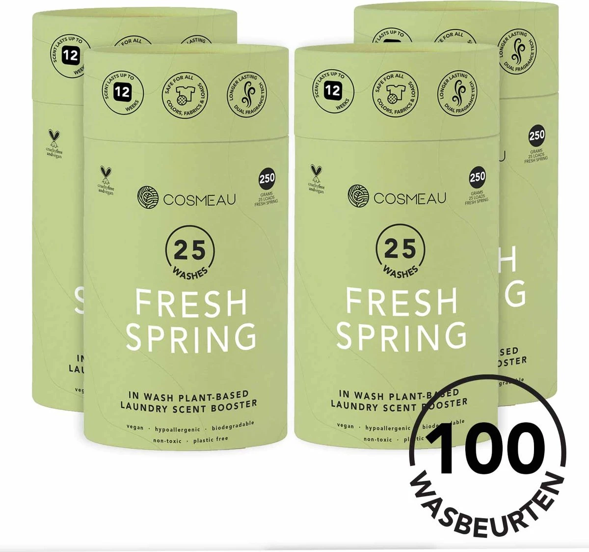 Cosmeau Geurparels 100 Wasbeurten Lentefris - Geurparels - Geurbooster Wasparfum - 4x25 Wasbeurten - Fris - 1000g - Geurkralen Scent Booster