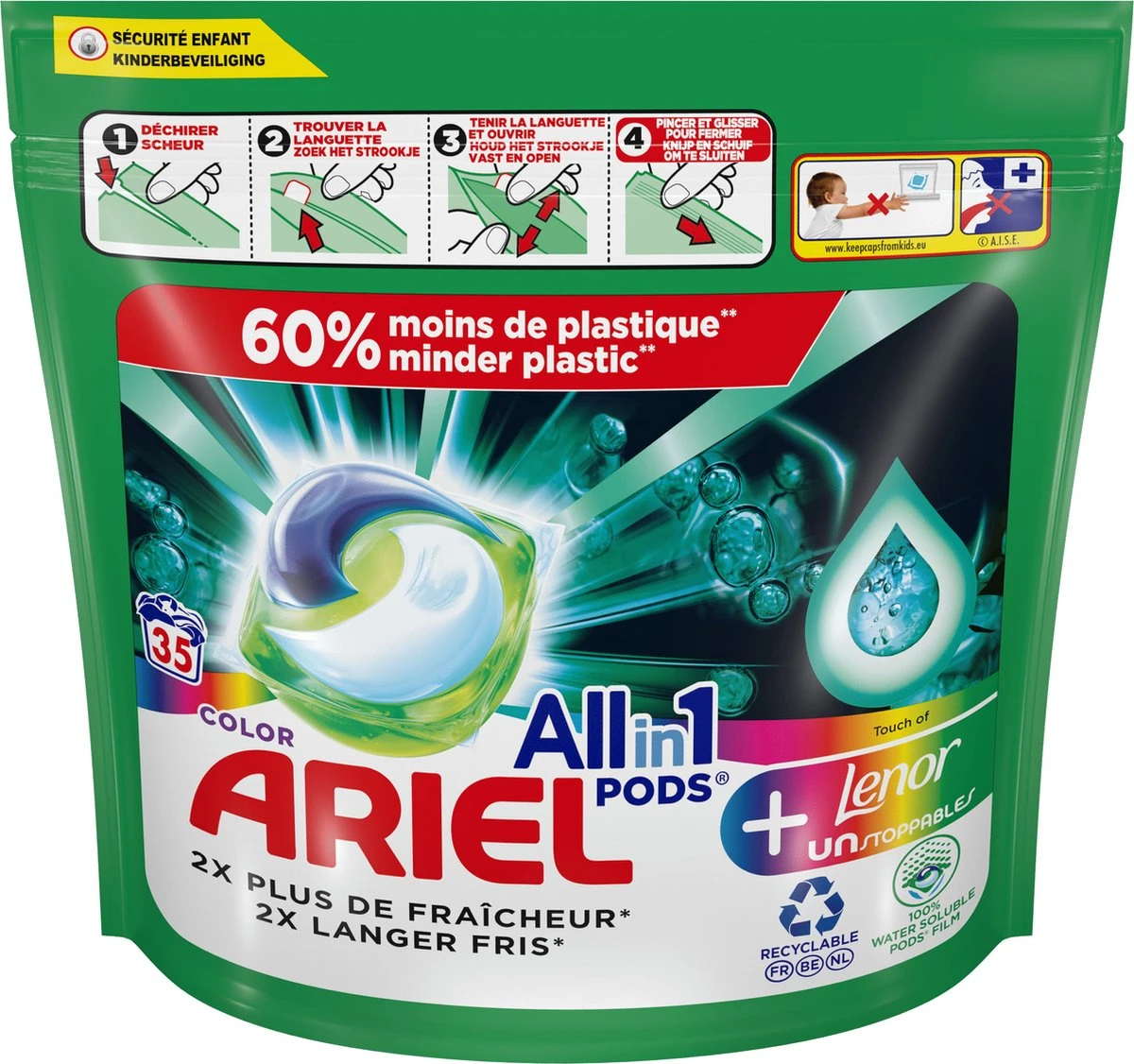 Ariel All In 1 Wasmiddel Pods + Touch Van Lenor Unstoppables - Wascapsules - Voordeelverpakking - 3 X 35 Wasbeurten - Afbeelding 5