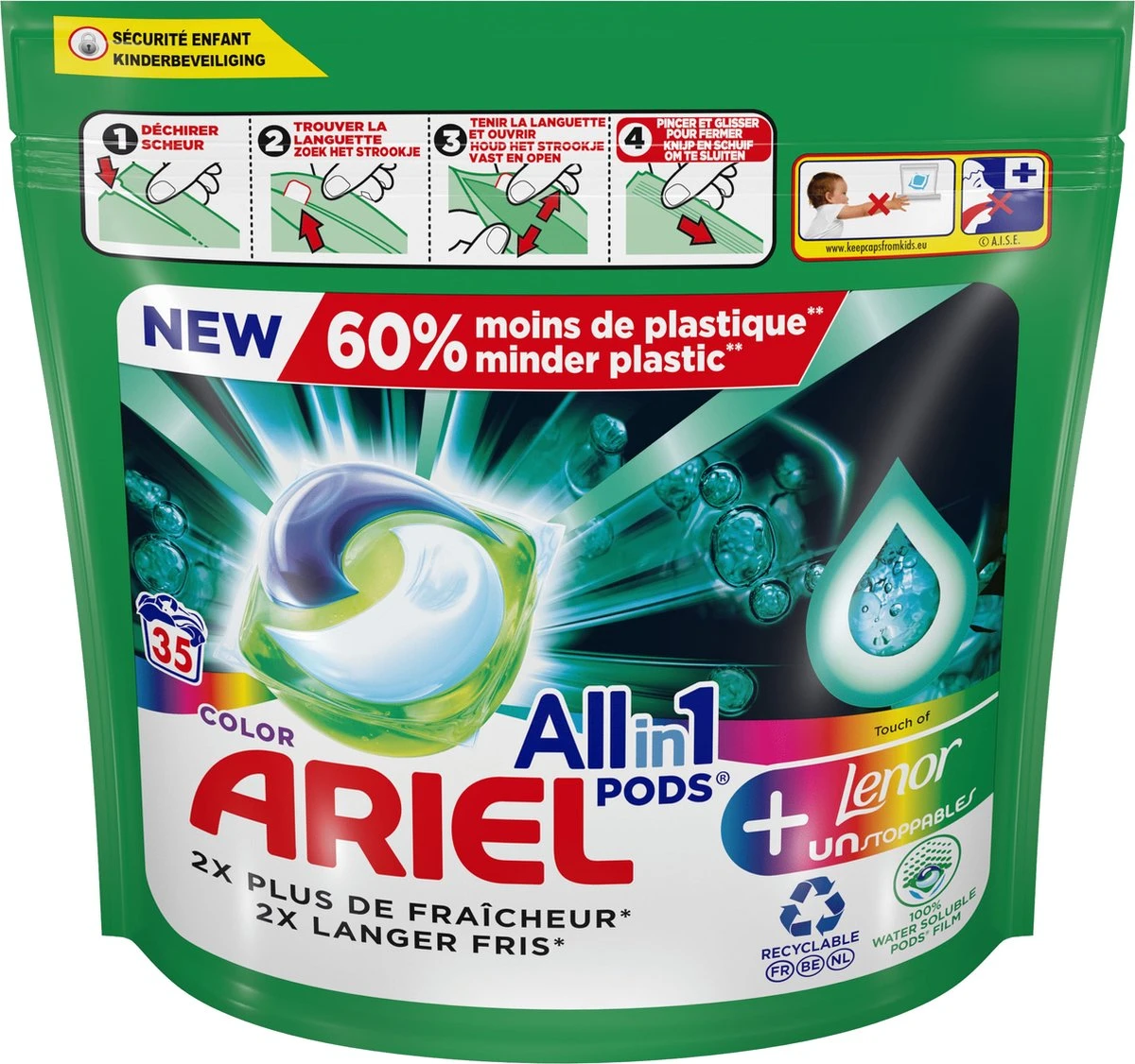 Ariel All In 1 Wasmiddel Pods Kleur + Lenor Unstoppables - 35 Wasbeurten