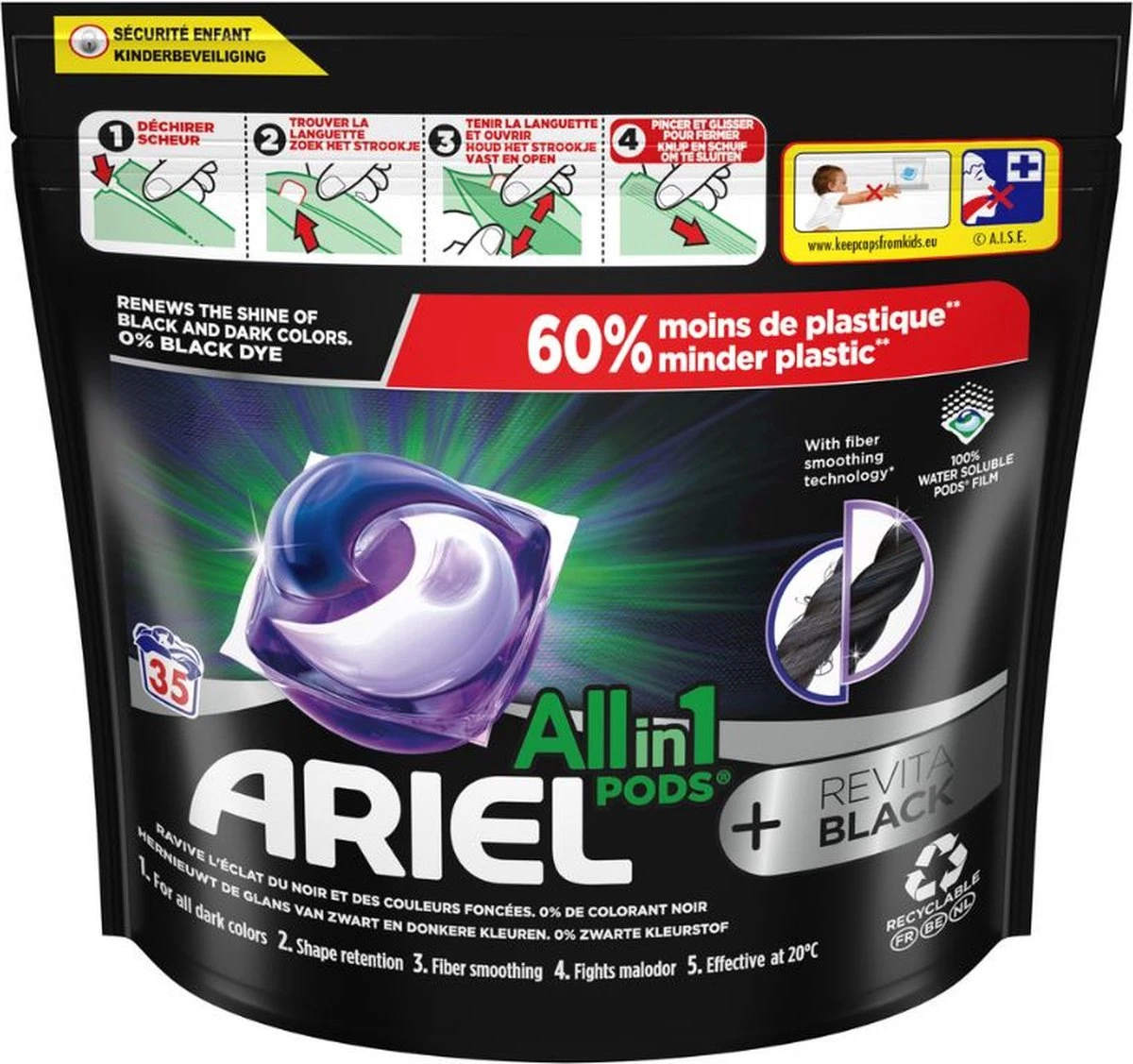 Ariel All In 1 Wasmiddel Pods + Revitablack - Wascapsules - Voor De Zwarte Was - 35 Wasbeurten