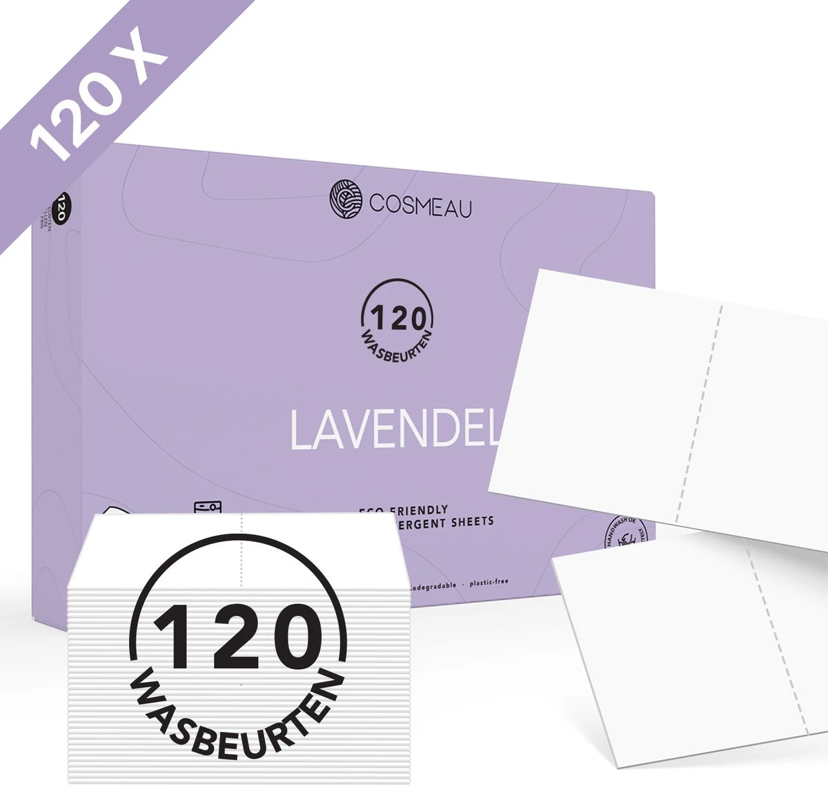 Cosmeau Wasstrips 120 Wasbeurten Lavendel Wasmiddel Wasvellen Wasdoekjes Detergent Sheets Eco Laundry Strips - Plasticvrij Biologisch Eco
