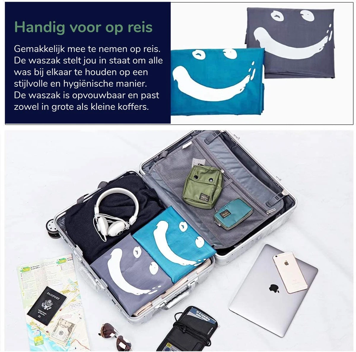 Wonair - Grote Waszak - 60x90cm - Hemelsblauw - Met Trekkoord En Draagband - Afbeelding 4