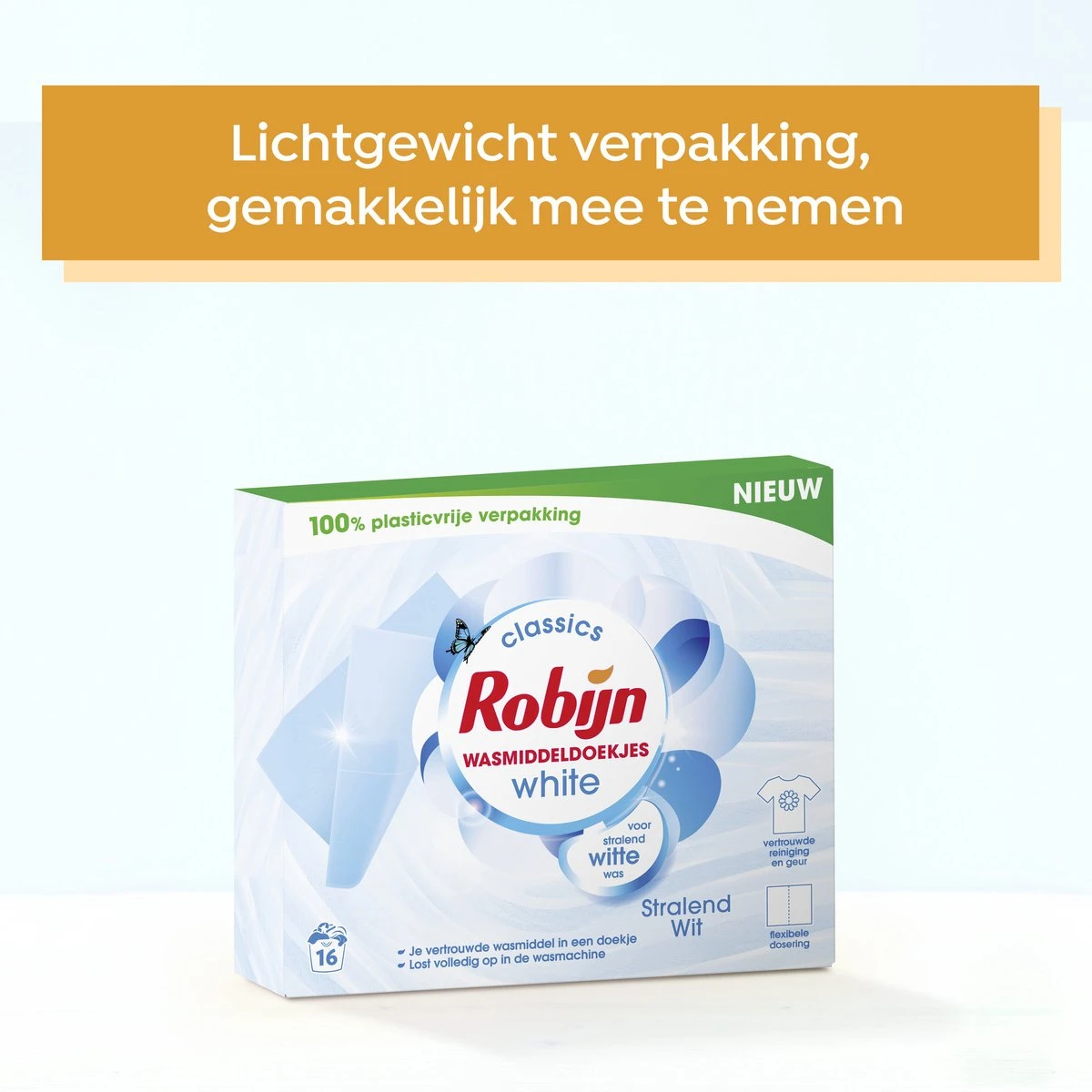 Robijn Classics Stralend Wit Wasmiddeldoekjes 16 Wasstrips - Afbeelding 4