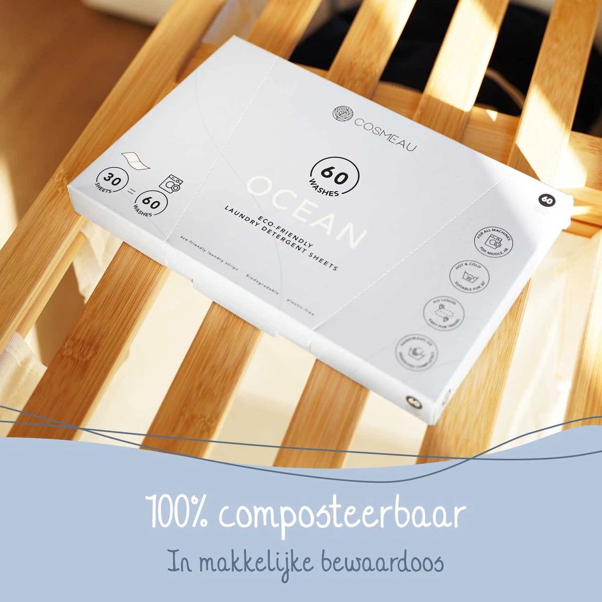 Cosmeau Wasstrips 60 Wasbeurten Zeebries Wasmiddel Wasvellen Wasdoekjes Detergent Sheets Eco Laundry Strips - Plasticvrij Biologisch Eco - Afbeelding 10