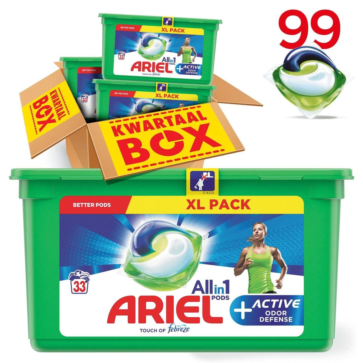 Ariel All In 1 Pods Actieve Geurbestrijding Wasmiddel - Voordeelverpakking 3 X 33 Wasbeurten - Wasmiddel Pods - Afbeelding 9