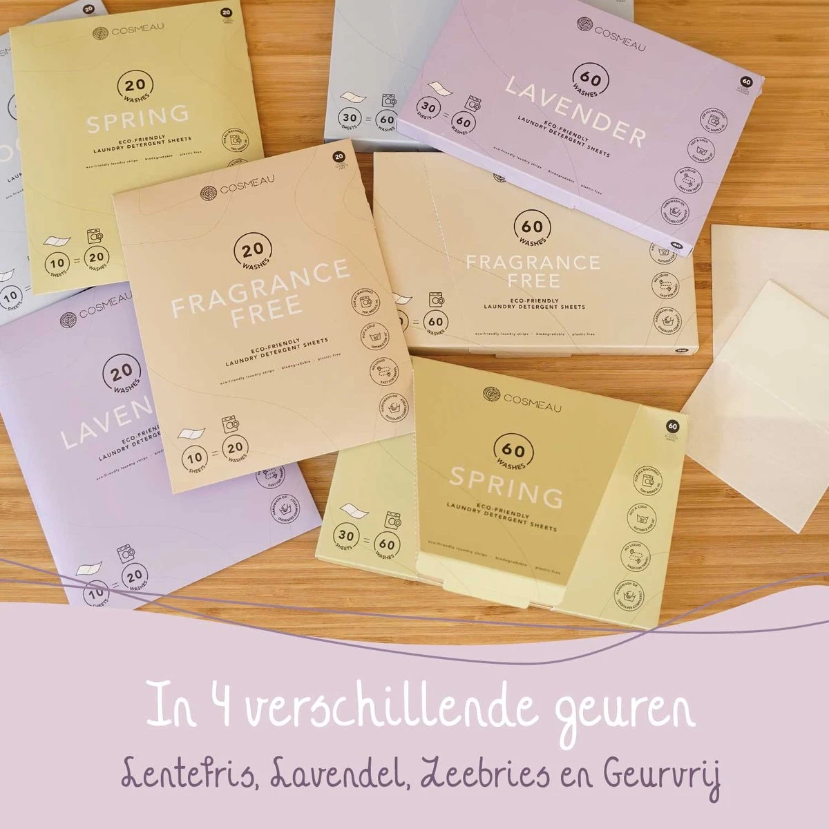 Cosmeau Wasstrips 60 Wasbeurten Lavendel Wasmiddel Wasvellen Wasdoekjes Detergent Sheets Eco Laundry Strips - Biologisch Cosmo Cosmea Kosmo - Afbeelding 14