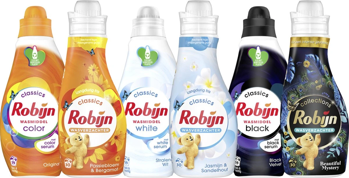 Robijn Perfect Match Stralend Wit, Black Velvet En Color Wasmiddel - En Wasverzachter Pakket - 6 Stuks - Voordeelverpakking - Afbeelding 3