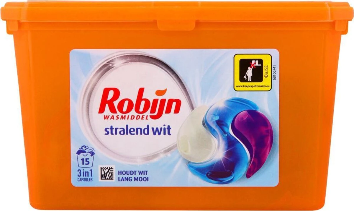 Robijn Wascapsules - 3-in-1 - Stralend Wit - 15 Stuks - Afbeelding 2