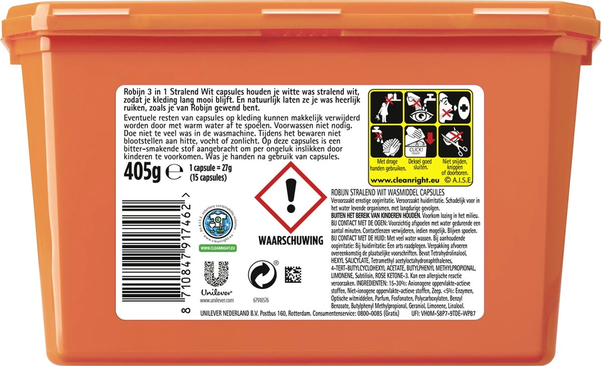 Robijn Wascapsules - 3-in-1 - Stralend Wit - 15 Stuks - Afbeelding 3