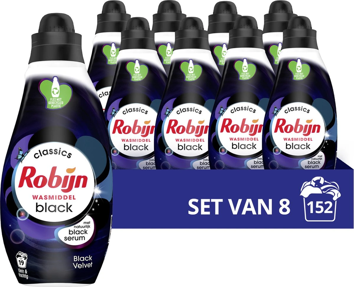 Robijn Klein & Krachtig Black Velvet Vloeibaar Wasmiddel - 8 X 19 Wasbeurten - Voordeelverpakking