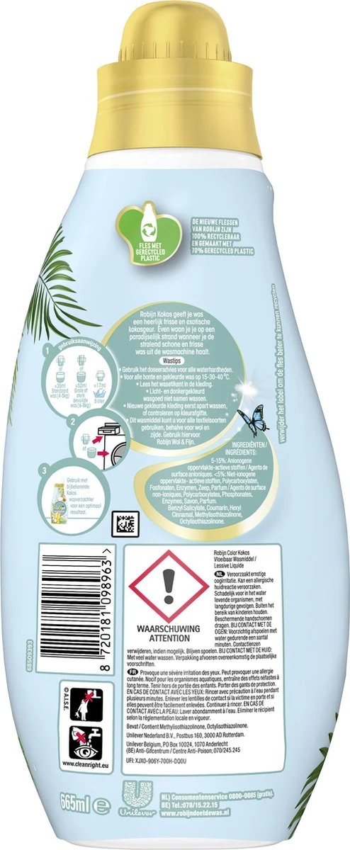 Robijn Klein & Krachtig Collections Color Kokos Vloeibaar Wasmiddel - 6 X 19 Wasbeurten - Voordeelverpakking - Afbeelding 3