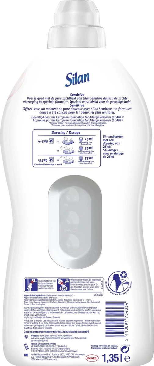 Silan Sensitive Wasverzachter - Baby En Gevoelige Huid - Grootverpakking - 54 Wasbeurten - Afbeelding 3