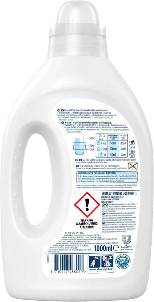 Neutral - Vloeibaar Wasmiddel - Witte Was - 1 Liter - 20 Wasbeurten 6 Neutral - Vloeibaar Wasmiddel - Witte Was - 1 Liter - 20 Wasbeurten - Afbeelding 4
