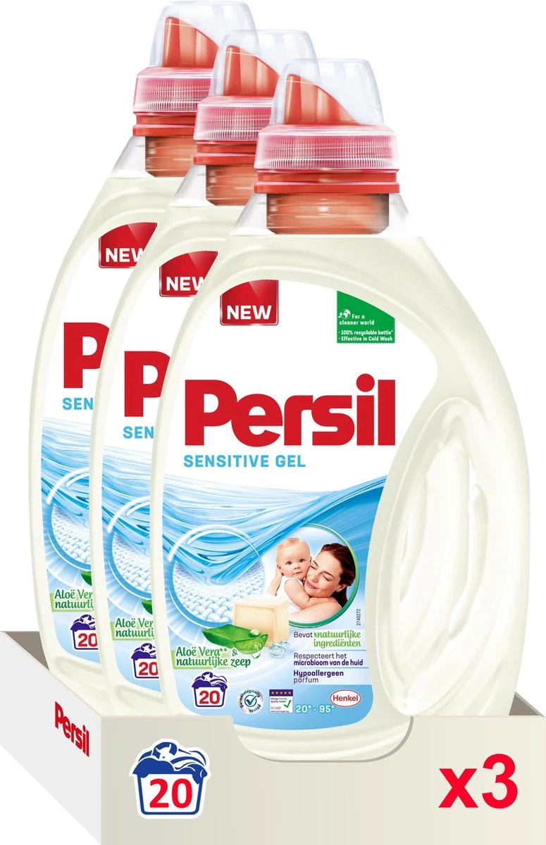 Persil® Persil Gel Sensitive - Vloeibaar Wasmiddel - Gevoelige Huid En Baby - Voordeelverpakking - 3 X 20 Wasbeurten - Afbeelding 3